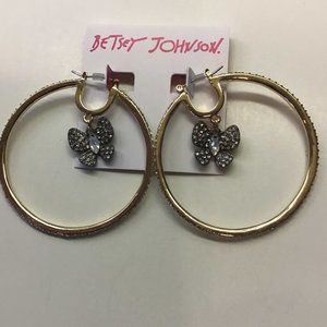 Betsey Johnson New Rhinestone Hoop with Black and Rhinestone Butterfly Earrings